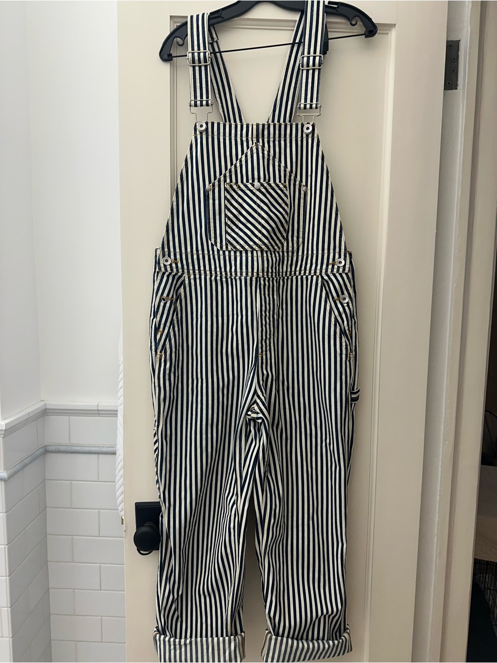 rag & bone Navy and White Striped Overalls